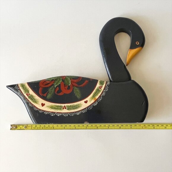 Vintage Hand Painted Wood Christmas Swan Signed - Picture 7 of 9